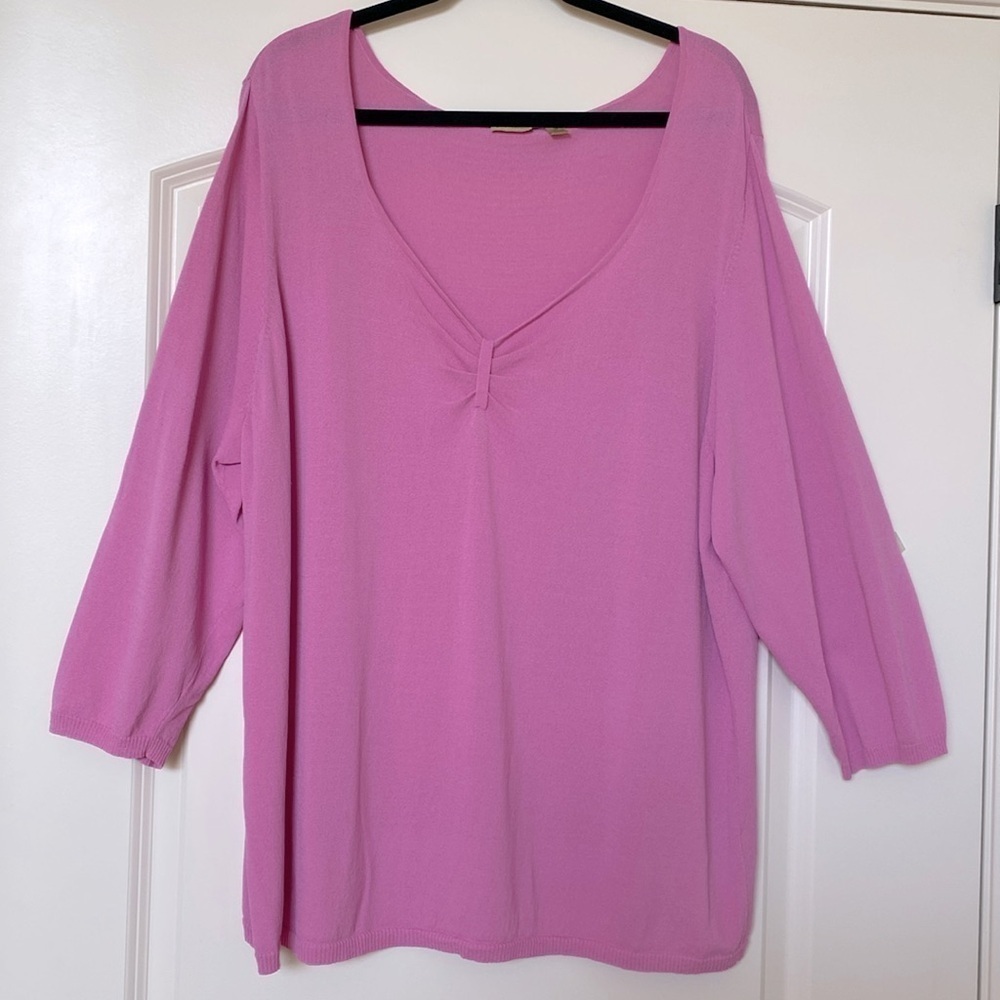 Caslon Nordstrom Pink Sweater Women’s 3/4 sleeve V Neck gathered Plus Sz 3X